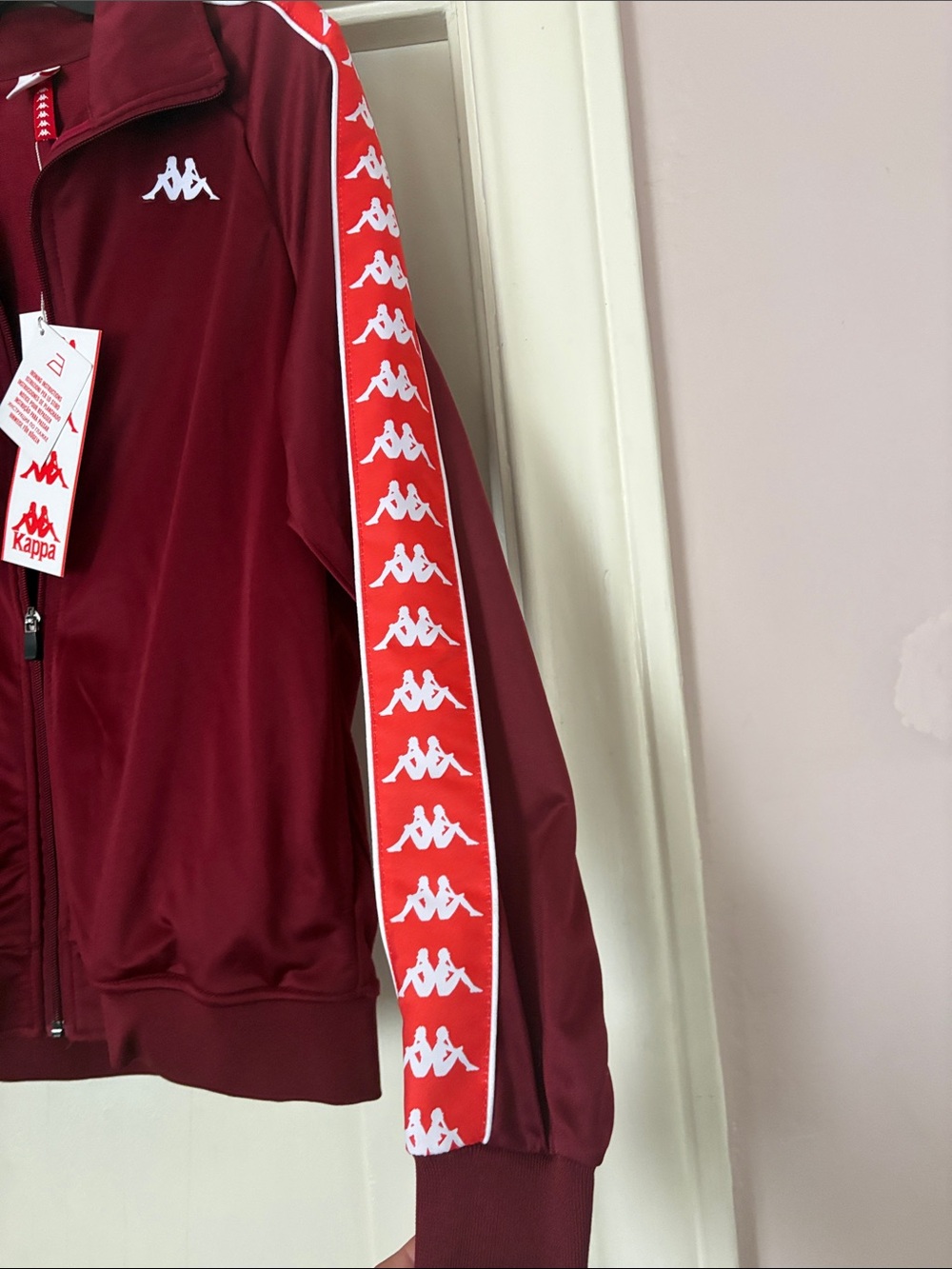 Kappa Burgundy Track Jacket with White Logo and Red Sleeve Tape - Picture 6 of 6